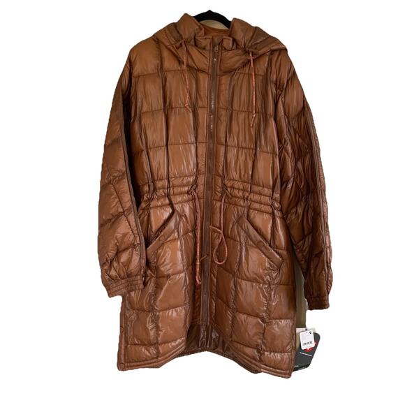 Free People FP MOVEMENT Patricia Packable Poncho Puffer Jacket Brown Large *READ - Picture 4 of 16
